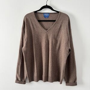 Pendleton Vintage Lambswool V-Neck Sweater Pullover Oversized Baggy Knit Brown